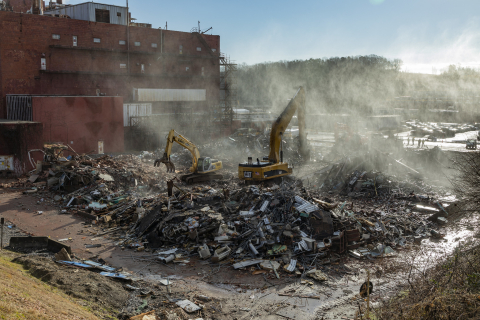 Workers recently finished demolition on Building 9210 at Oak Ridge. They will clear away the debris in the weeks ahead. 