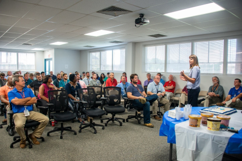 In this July 2019 photo, Janice Lawson, deputy vice president of EM operations for Savannah River Nuclear Solutions, speaks to the Savannah River Site NRU/NRX Removal.