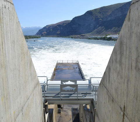 View looking out of a hydropower dam.