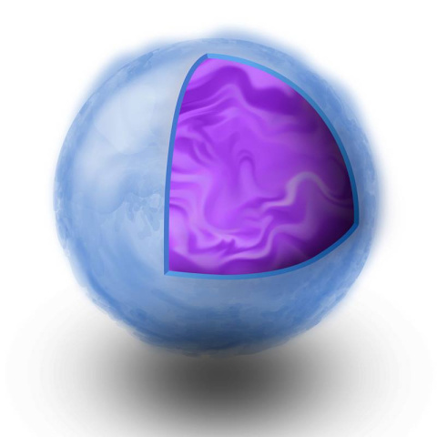 As nuclei get heavier, they have more neutrons than protons. A measurement of the lead nucleus confirmed that extra neutrons in heavy nuclei form a kind of neutron-rich “skin” (blue) around a more evenly distributed core (purple) of protons and neutrons.