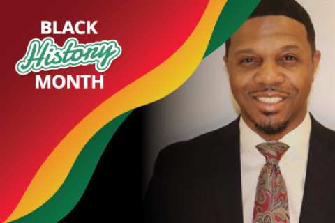 EERE branding for Black History Month featuring Andre Adams.