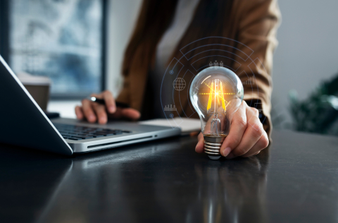 Office worker and lighbulb