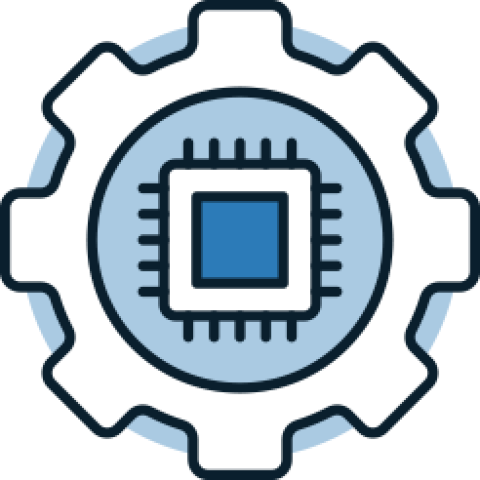 Icon with a gear with a processor chip in the middle