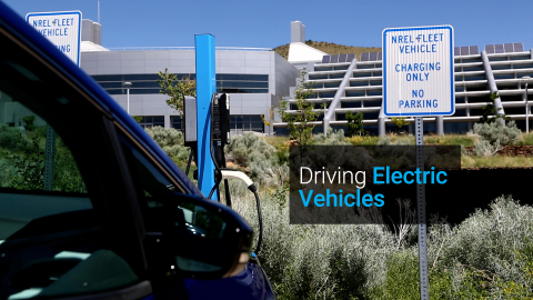 Image of an electric vehicle with the words Driving Electric Vehicles overlaid.