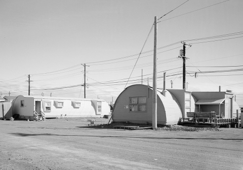 Quonset huts and other temporary buildings at the Naval Arctic Research Lab in the 1950s.