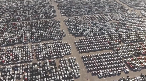 Parking lot full of cars.