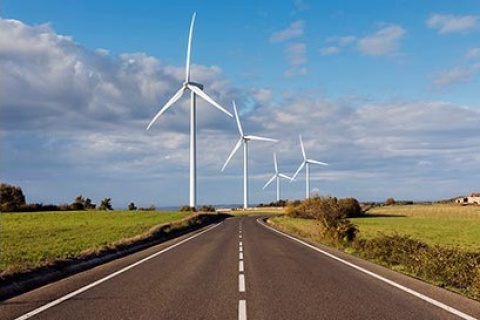 A highway and wind farms.