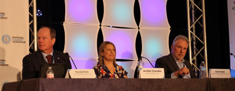 Members of the panel titled “Maximizing Reuse Opportunities at EM Sites” included, from left, Randall Ryti, chair of the Los Alamos County Council; Jennifer Chandler, administrator of the Village of Piketon, Ohio; and Ken Rueter, president and CEO of UCOR.