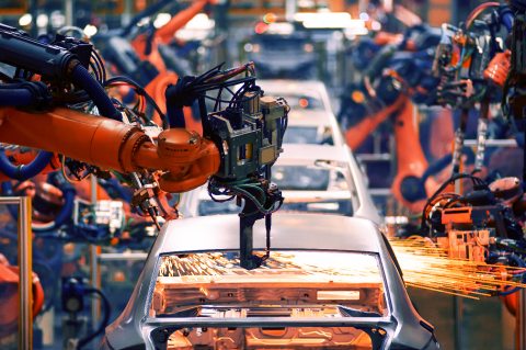 Car assembly at manufacturing plant