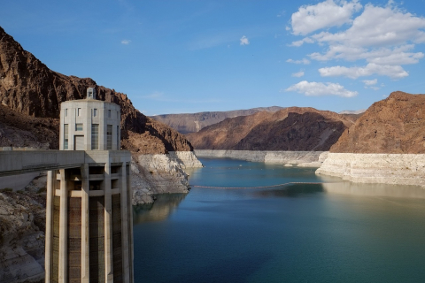 Hydropower dam in the mountains. 