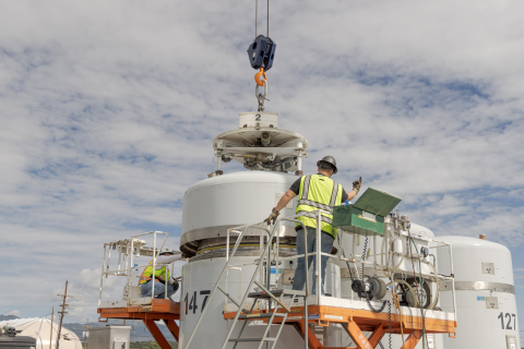 With the mobile-loading unit, Newport News Nuclear BWXT-Los Alamos operators secure the TRUPACT lid prior to shipping Los Alamos National Laboratory’s legacy transuranic waste to the Waste Isolation Pilot Plant.