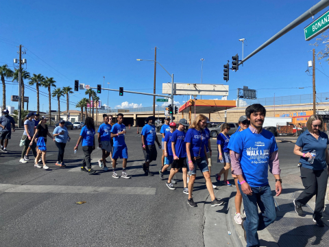 EM Nevada team member Joe Martin leads a group of walkers participating in a fundraiser for the Las Vegas Rescue Mission in Las Vegas.