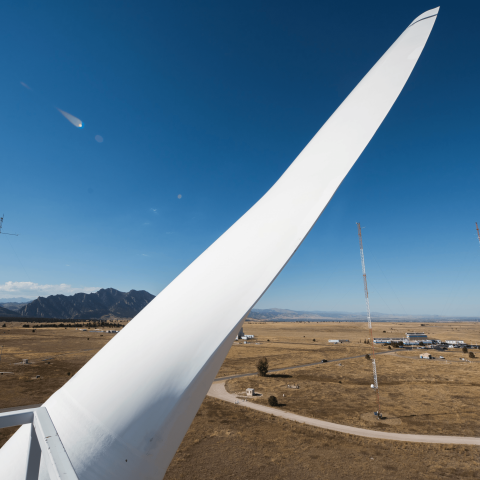 Wind turbine blade up close.