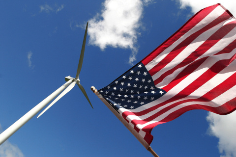 Wind turbine and the American flag.