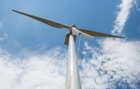 Wind turbine in the sky.