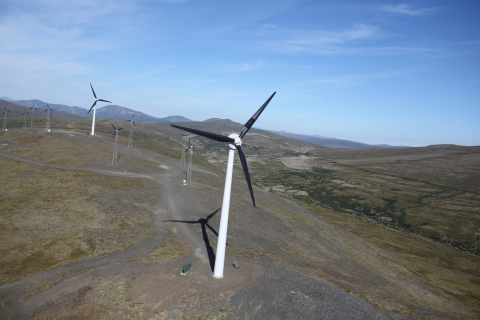 Wind turbines dot the landscape in Nome, Alaska. 