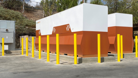 A 480-kilowatt hour (4 hour) battery energy storage system behind 12 yellow bollards.