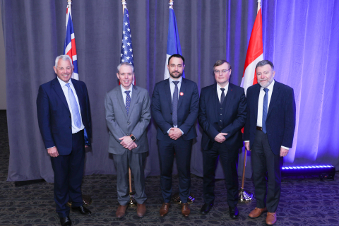EM Senior Advisor William “Ike” White and officials from the United Kingdom, France and Canada issued a joint statement today at the 2023 Waste Management Symposia to affirm their commitment to continue their longstanding collaboration of cleanup of nuclear legacy sites. From left are Alan Cumming, Group Chief Operations and Performance Improvement, United Kingdom’s Nuclear Decommissioning Authority; White; Christophe Oudot, Director, French Alternative Energies and Atomic Energy Commission; Pierre-Marie Ab