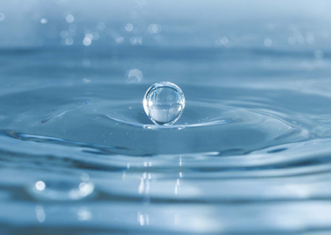 A water droplet creating ripples.