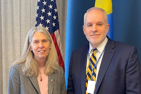NNSA Administrator Jill Hruby and Deputy Chief of Mission Mark Evans at the U.S. Embassy in Stockholm.