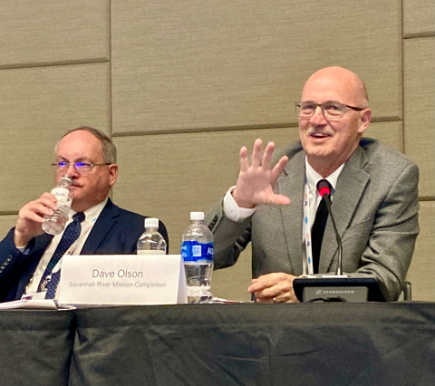 Dave Olson, program manager and president of Savannah River Mission Completion, the Savannah River Site liquid waste contractor, speaks during a panel session on progress in liquid tank waste treatment at EM sites during the 2023 Waste Management Symposia.