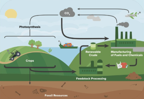a graphic showing the lifecycle of CO2 emissions. 