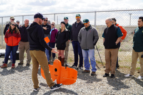 Members of DOE’s Catastrophic Incident Response Team receive instruction from the Oak Ridge National Laboratory drone team during recent training on the Hanford Site. 