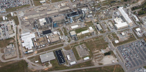 An aerial view of the legacy facilities in the Savannah River Site’s F Area. Those facilities include the F Canyon Chemical Separations Facility and the F Area Analytical Laboratories, which are being deactivated.