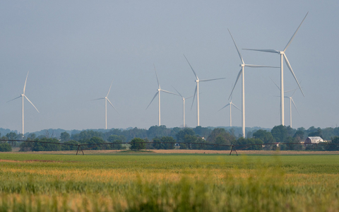 Wind turbines on the horizon. 