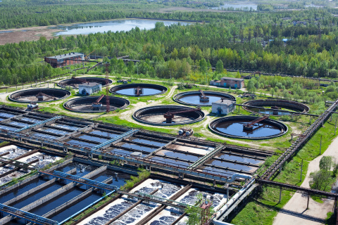 an aerial view of a water treatment plant.