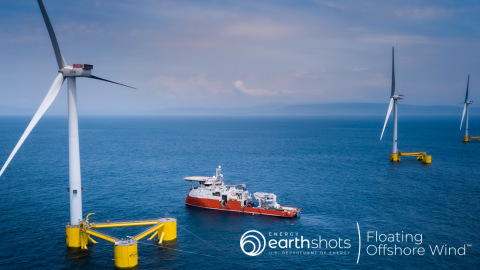 Graphic of wind turbines floating in water.