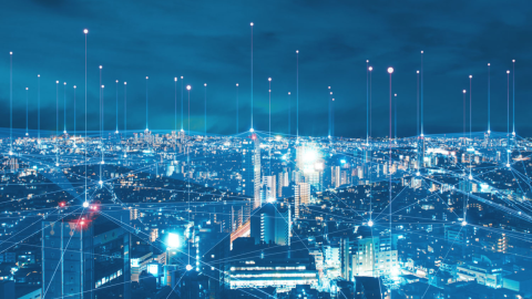 An abstract landscape photo of a city representing a modernized grid.