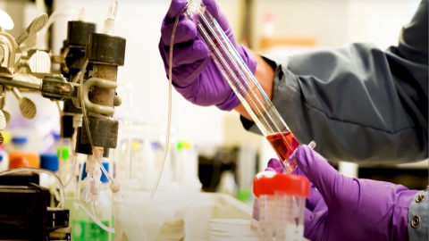 Image of a person adjusting lab equipment