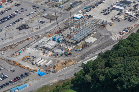 Aerial view of a large construction site