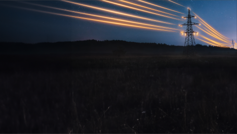 transmission line wires at night