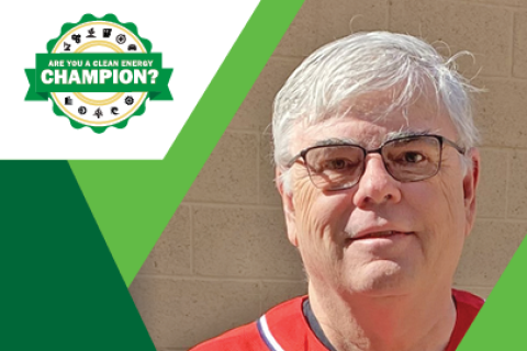Clean Energy Champion banner featuring Arthur O'Donnell.