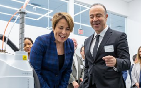 Advent Chairman and CEO Dr. Vasilis Gregoriou with Massachusetts Governor Maura Healey during the grand opening of Advent’s new manufacturing and R&D facility
