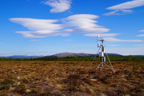 A view of an eddy covariance tower, capable of measuring the release of greenhouse gases, located in Alaska.