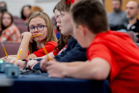 Middle school students participating in a science bowl