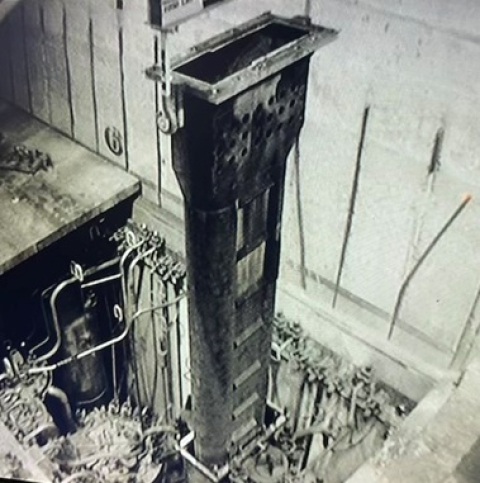 A large black fuel insert at Hanford's H Canyon facility 
