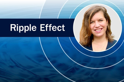 Jennifer Garson's face on top of the Ripple Effect logo