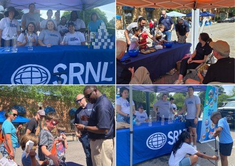 A collage of four photos each showing a family event with kids learning from treachers.