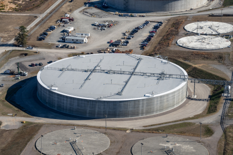 aerial view of a large round disposal unit building