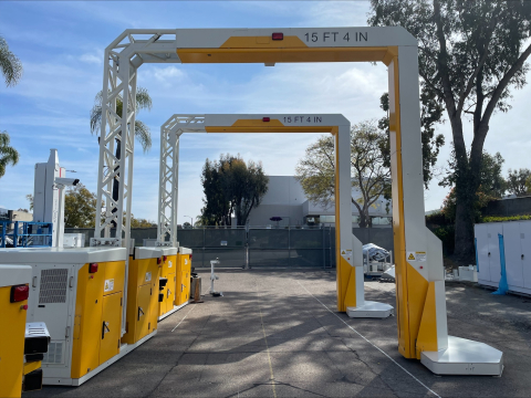 A yellow and white, rectangular shaped portal