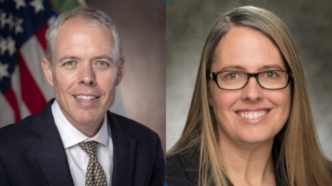 Two headshots side by side one of a man and one of a woman