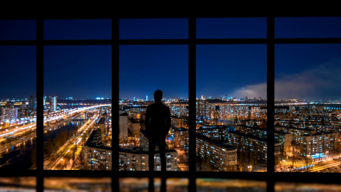 Looking through the window at the city