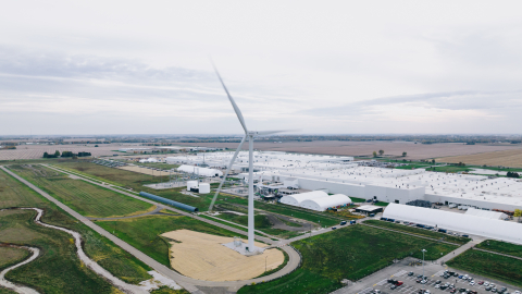 Wind turbine at a power plant