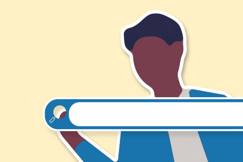 Illustration of a man with a search bar in front of him