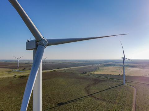 Two wind turbines in new mexico wind farm. 