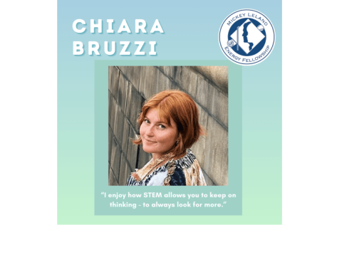 Headshot of Chiara Bruzzi with MLEF logo and quote: "I enjoy how STEM allows you to keep on thinking - to always look for more."